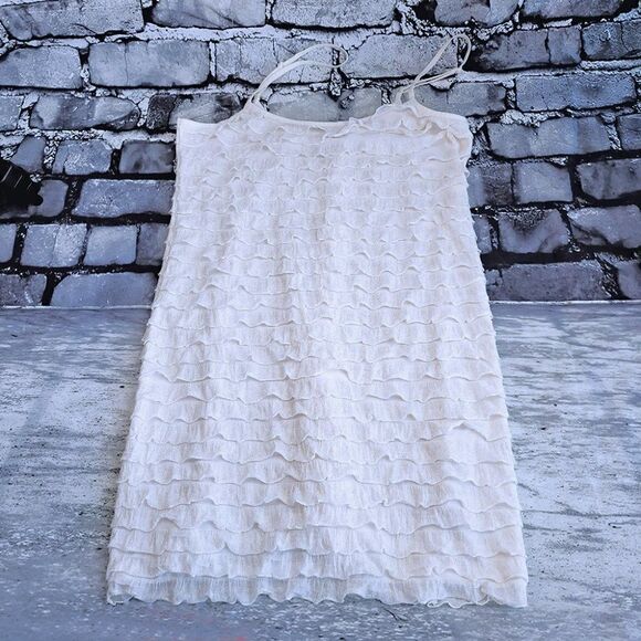 Free People cream gold sparkles ruffle tiers spaghetti strap dress - Picture 2 of 7